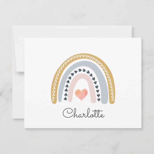 Personalised Kid's Boho Rainbow Note Card (Front)