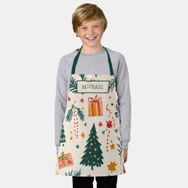 Personalised Kids Christmas Baking  Apron (Worn)