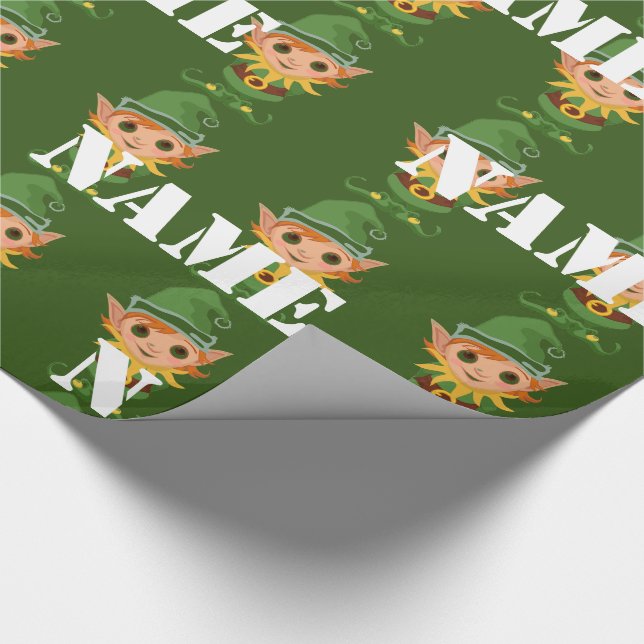 Personalised Kids Christmas Elf Wrapping Paper (Corner)