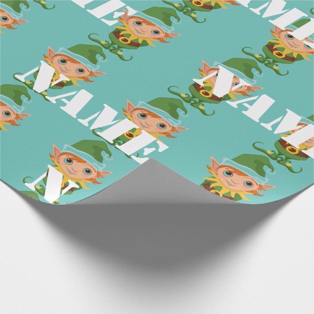 Personalised Kids Christmas Elf Wrapping Paper (Corner)