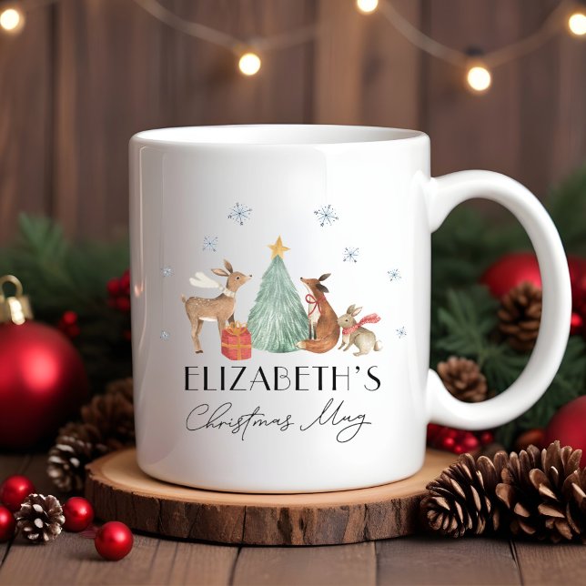 Personalised Kids Christmas Woodland Animals Hot Coffee Mug (Creator Uploaded)