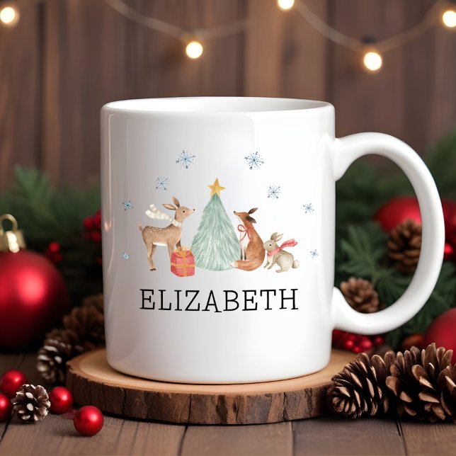 Personalised Kids Christmas Woodland Animals Hot Coffee Mug (Creator Uploaded)