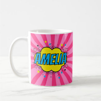 Personalised Kids Colourful Comic Style Pink Girl Coffee Mug
