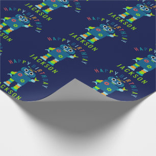 Personalised Kids Colourful Robot Birthday Party Wrapping Paper