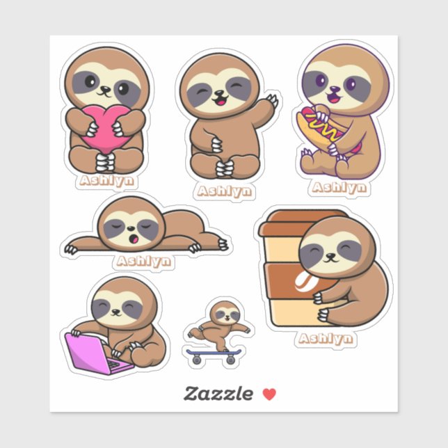 Personalised Kids Cute Brown Sloth Name Label (Sheet)