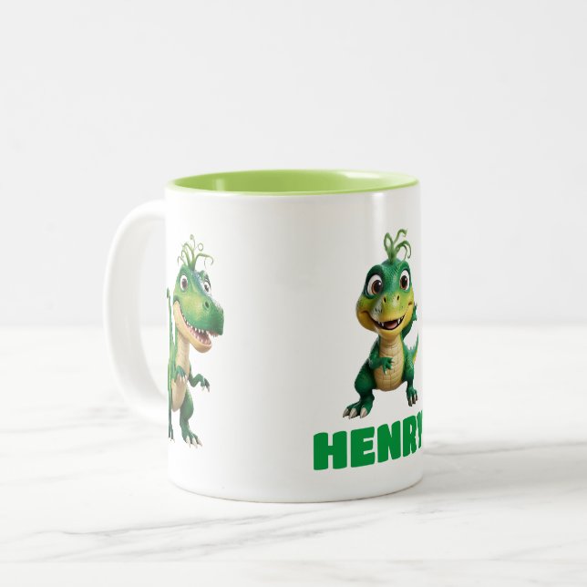 Personalised Kids Cute Green Anime Dinosaur Mug (Front Left)