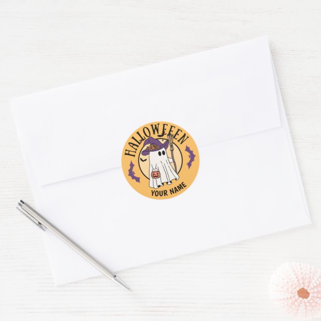 Personalised Kids Cute Happy Halloween Party Favou Classic Round Sticker (Envelope)