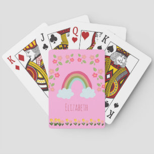 Personalised Kids Cute rainbow girl pink Playing Cards