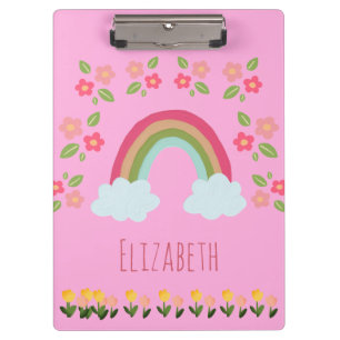 Personalised Kids Cute rainbow girl pink school Clipboard