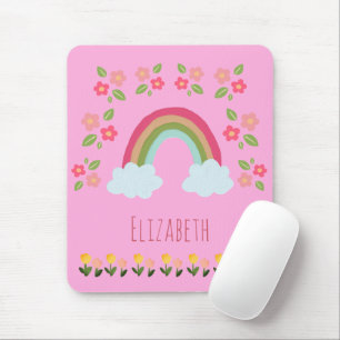 Personalised Kids Cute rainbow girl pink school Mouse Mat