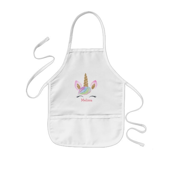 Personalised Kids Cute Unicorn Rainbow Monogram Apron (Front)