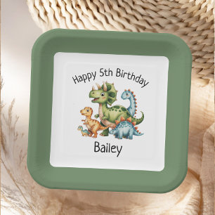 Personalised Kids Dinosaur Birthday Paper Plate
