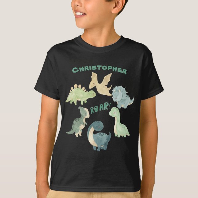 Personalised Kid's Dinosaur Black T-Shirt (Front)