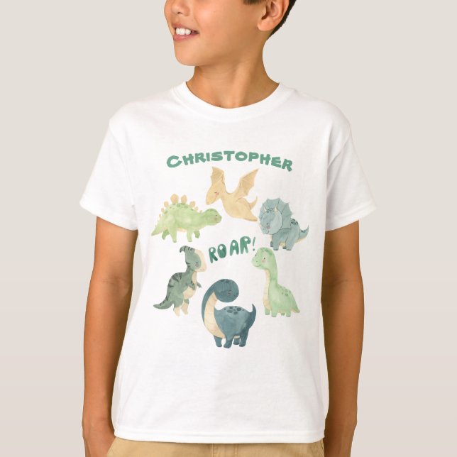 Personalised Kid's Dinosaur  T-Shirt (Front)