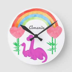 Personalised Kids Dinosaur Whimsical Bedroom  Round Clock