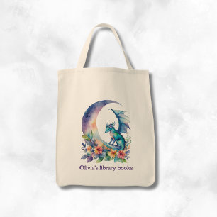 Personalised Kid's Dragon Library Book Tote Bag