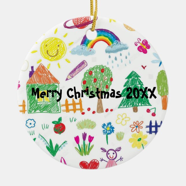 Personalised Kid's Drawing Ornament for Christmas  (Front)