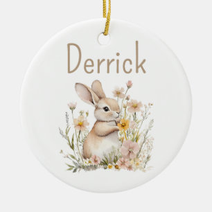Personalised Kids Easter Bunny Basket Name Tag Ceramic Tree Decoration