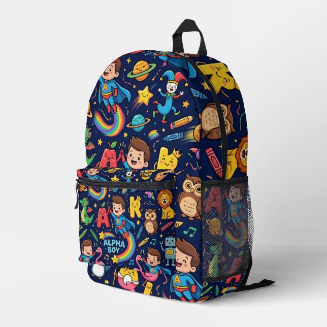 Personalised Kids Explorer Backpack Alphaboy Dark (Back Corner Right)