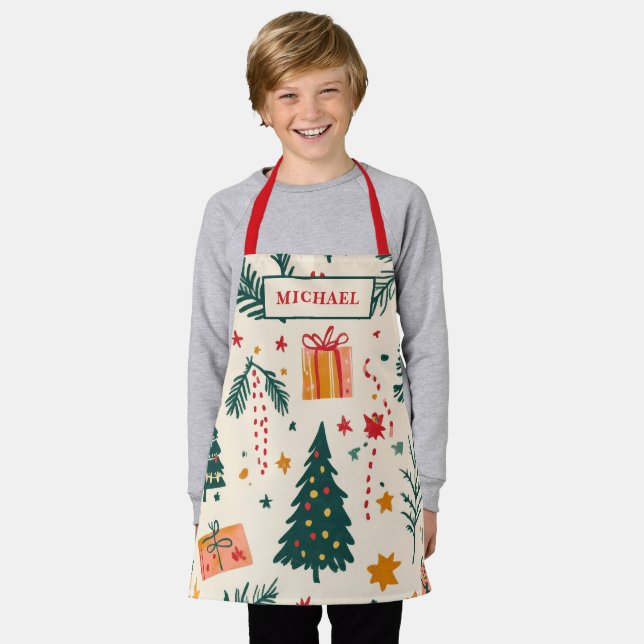 Personalised Kids Festive Christmas Baking  Apron (Worn)