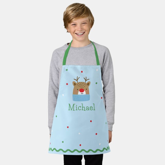 Personalised Kids Festive Reindeer Christmas  Apron (Worn)