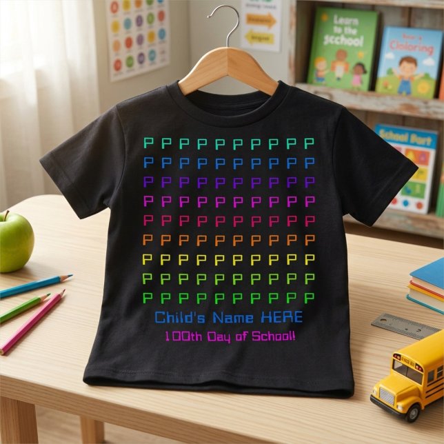 Personalised Kids Fun Colourful 100 Initials, Name Tri-Blend Shirt (customizable school wear for children of all ages)