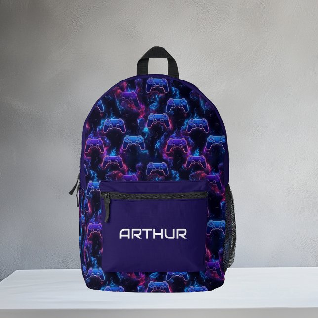 Personalised Kids Gamer Neon Controller Backpack (Creator Uploaded)