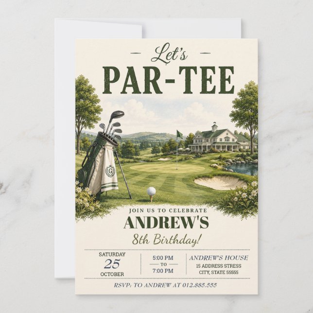 Personalised Kids Golf Birthday Invitation (Front)