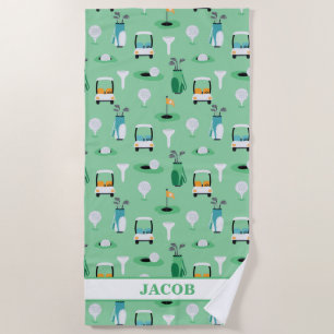 Personalised Kids Golfer Golfcart Golfing Sporty Beach Towel