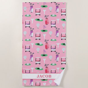 Personalised Kids Golfer Golfcart Golfing Sporty Beach Towel