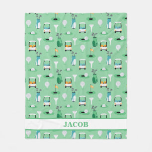 Personalised Kids Golfer Golfcart Golfing Sporty Fleece Blanket