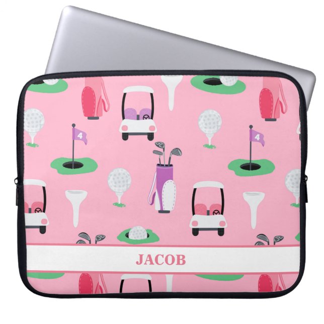 Personalised Kids Golfer Golfcart Golfing Sporty Laptop Sleeve (Front)