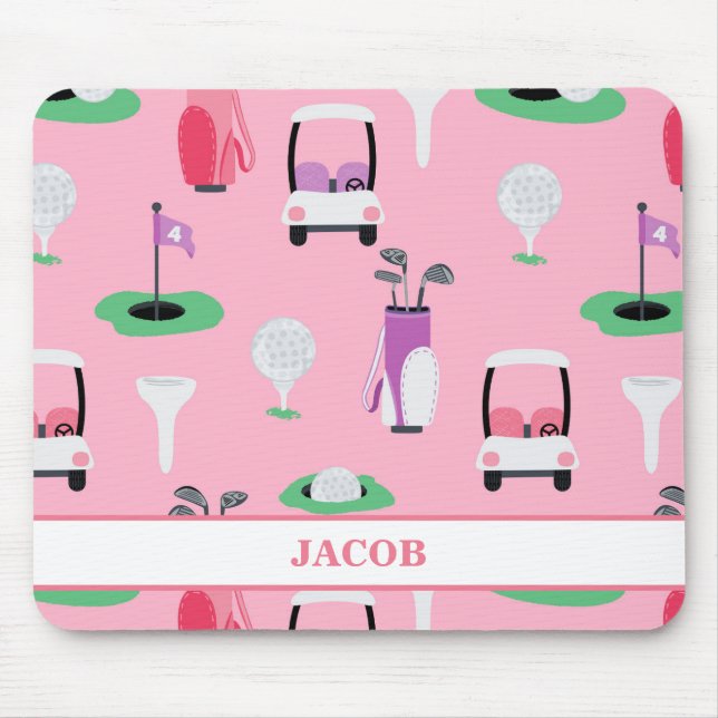 Personalised Kids Golfer Golfcart Golfing Sporty Mouse Mat (Front)