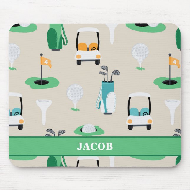 Personalised Kids Golfer Golfcart Golfing Sporty Mouse Mat (Front)