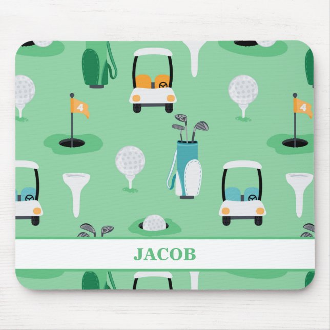 Personalised Kids Golfer Golfcart Golfing Sporty Mouse Mat (Front)
