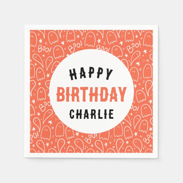 Personalised Kids Halloween Birthday Party Napkin (Front)