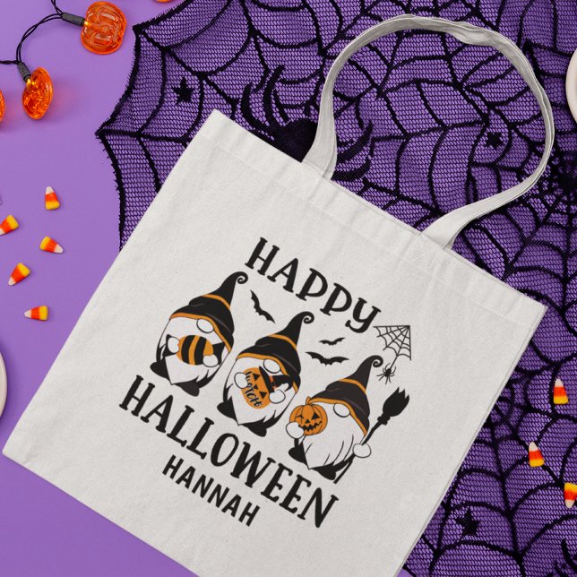 Personalised Kids Halloween Cute Gnomes Pumpkins Tote Bag (Creator Uploaded)