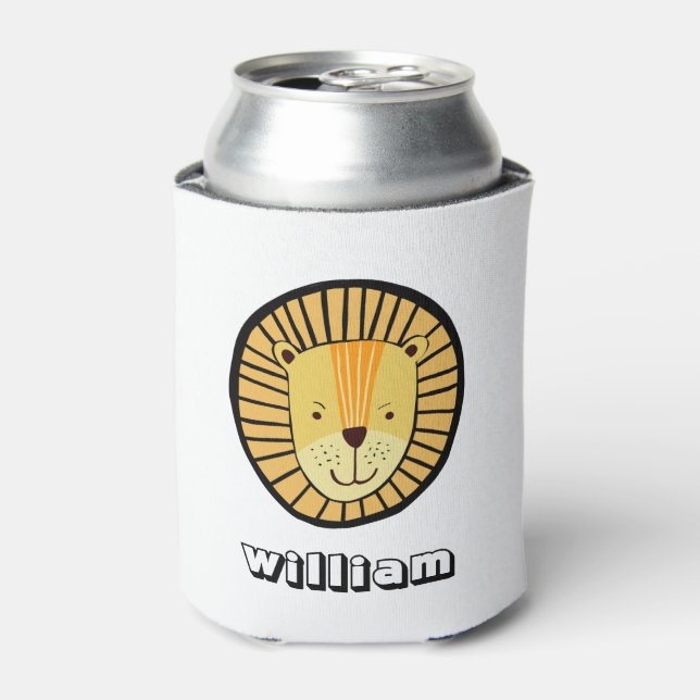 Personalised Kids Lion Jungle Animal Name Can Cooler (Can Front)