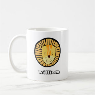 Personalised Kids Lion Jungle Animal Name Coffee Mug
