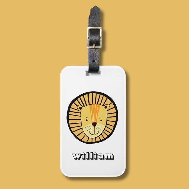 Personalised Kids Lion Jungle Animal Name Luggage Tag (Kids lion head personalized luggage tag)