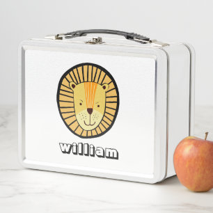 Personalised Kids Lion Jungle Animal Name Metal Lunch Box