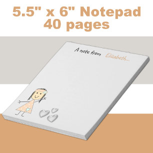 Personalised Kids little stick girl peach Notepad