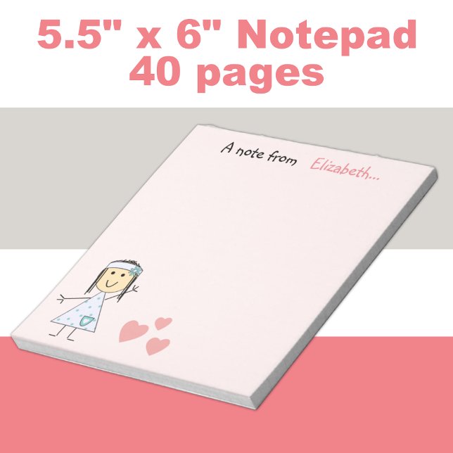 Personalised Kids little stick girl pink Notepad (Creator Uploaded)