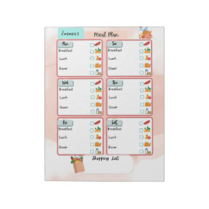 Personalised Kid's Meal Plan+Nutrition Check Box Notepad
