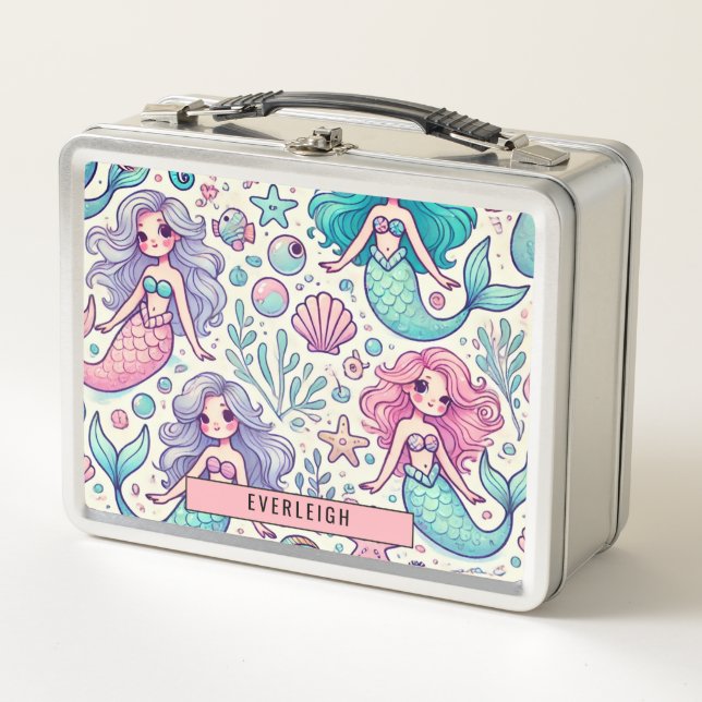 Personalised Kid's Mermaids Metal Lunch Box (Front)