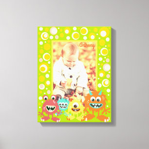 Personalised kids monsters photo frame canvas print