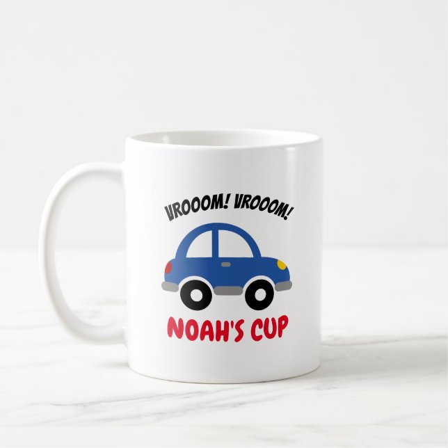 Personalised kid's mug with cute toy car for boy (Left)