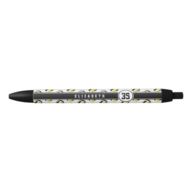 personalised kids name black gold volleyballs ink pen (Front)