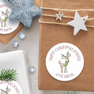 Personalised Kids Name Love Santa    Reindeer Classic Round Sticker