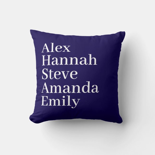 Personalised Kids Name Modern Minimal Family Blue Cushion (Front)